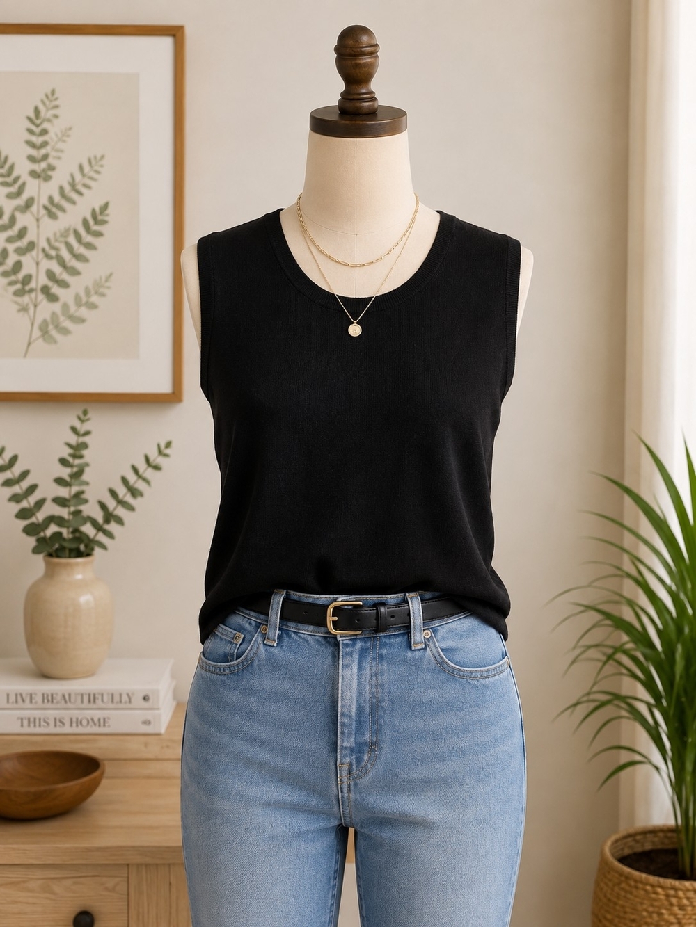 august silk Black Sleeveless Knit Tank